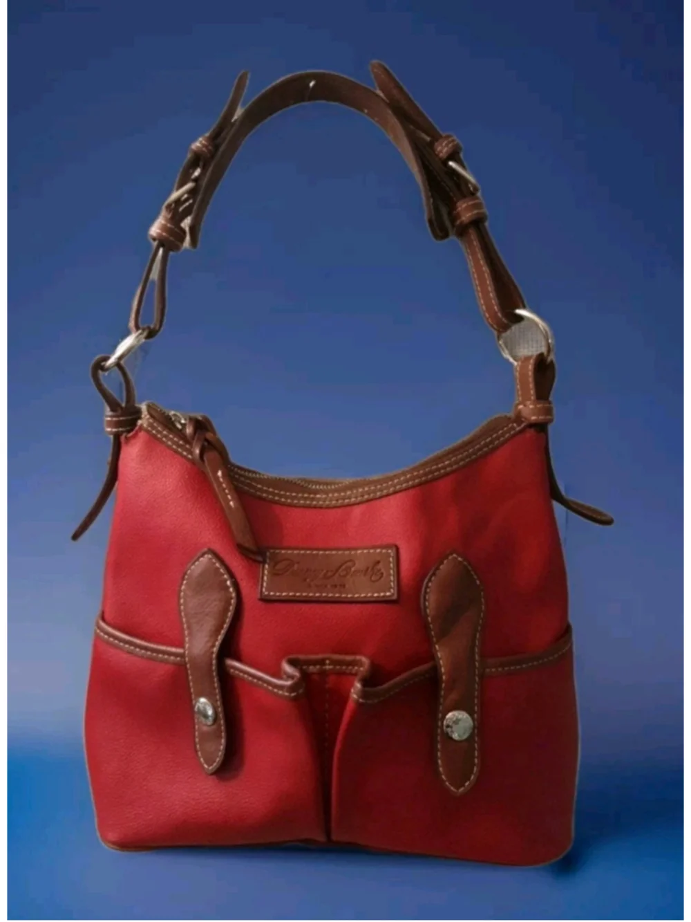 DOONEY & BOURKE-LUCY Red Pebble Leather Saddle Tan Handle Hobo Shoulder HTF Mint
